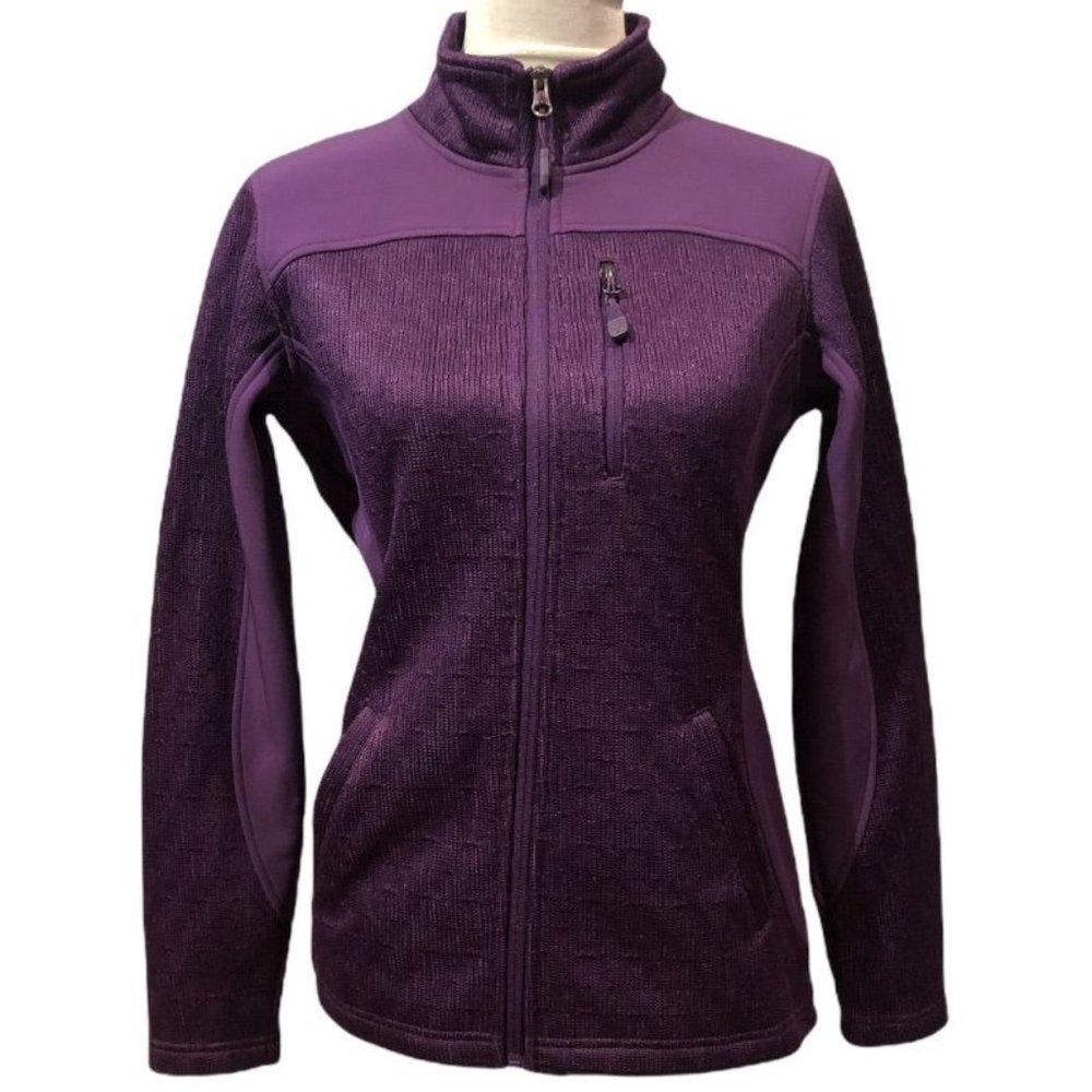 SwissTech Full Zipper Sweater Jacket Plum Purple XS Mock Neck Womens Knit Fleece - Picture 2 of 6